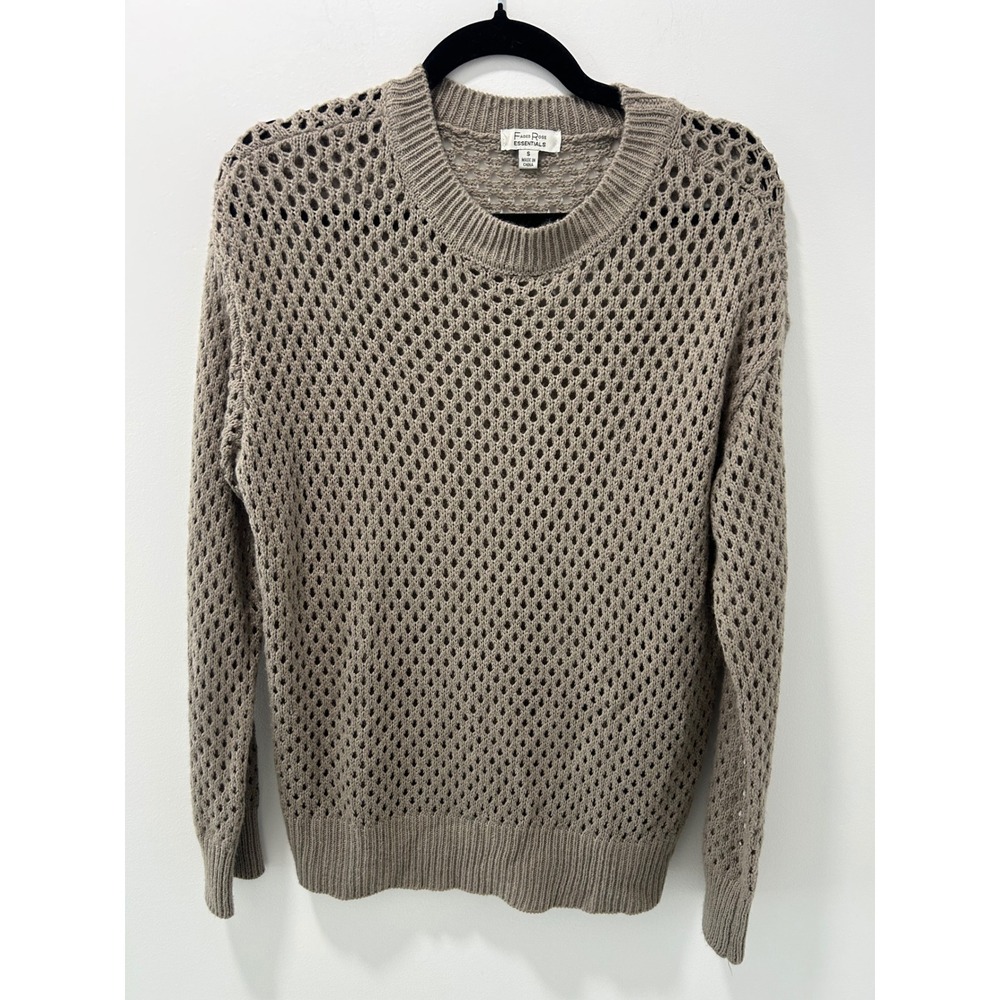 Faded Rose Essentials Open Knit Sweater Taupe Brown Crochet Mesh Pullover Small